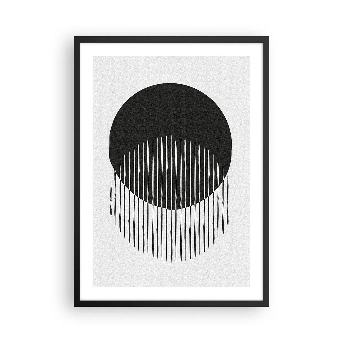 Póster en marco negro - Composición abstracta de un círculo negro y líneas verticales. - 50x70cm - Su alter ego - Decoración de pared moderna para salón y dormitorio ARTTOR