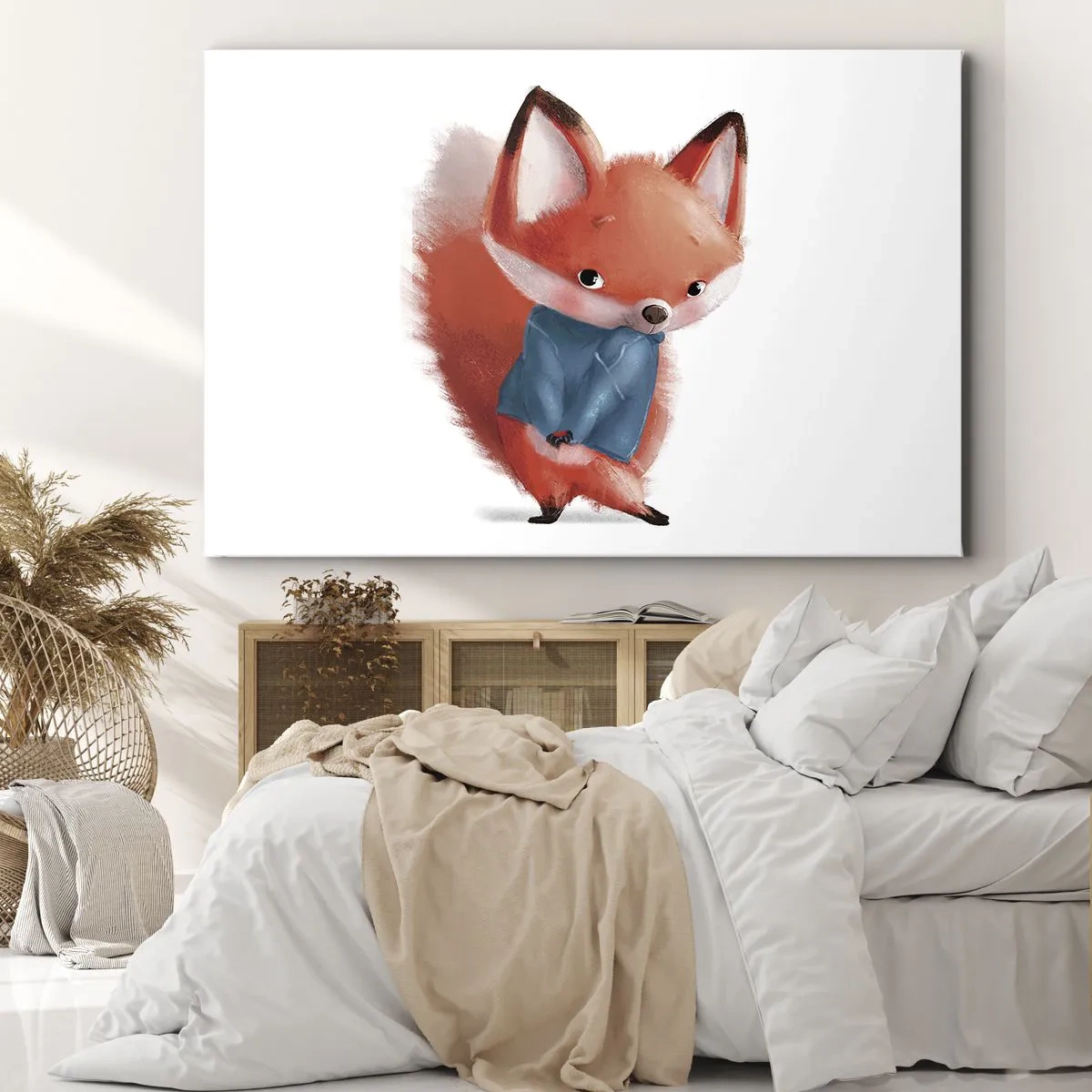 Cuadro sobre lienzo - Impresión de Imagen - Un lindo zorro con un traje azul. - 70x50cm - ¿Me veo bien con esto? - Decoración de pared moderna para salón y dormitorio ARTTOR