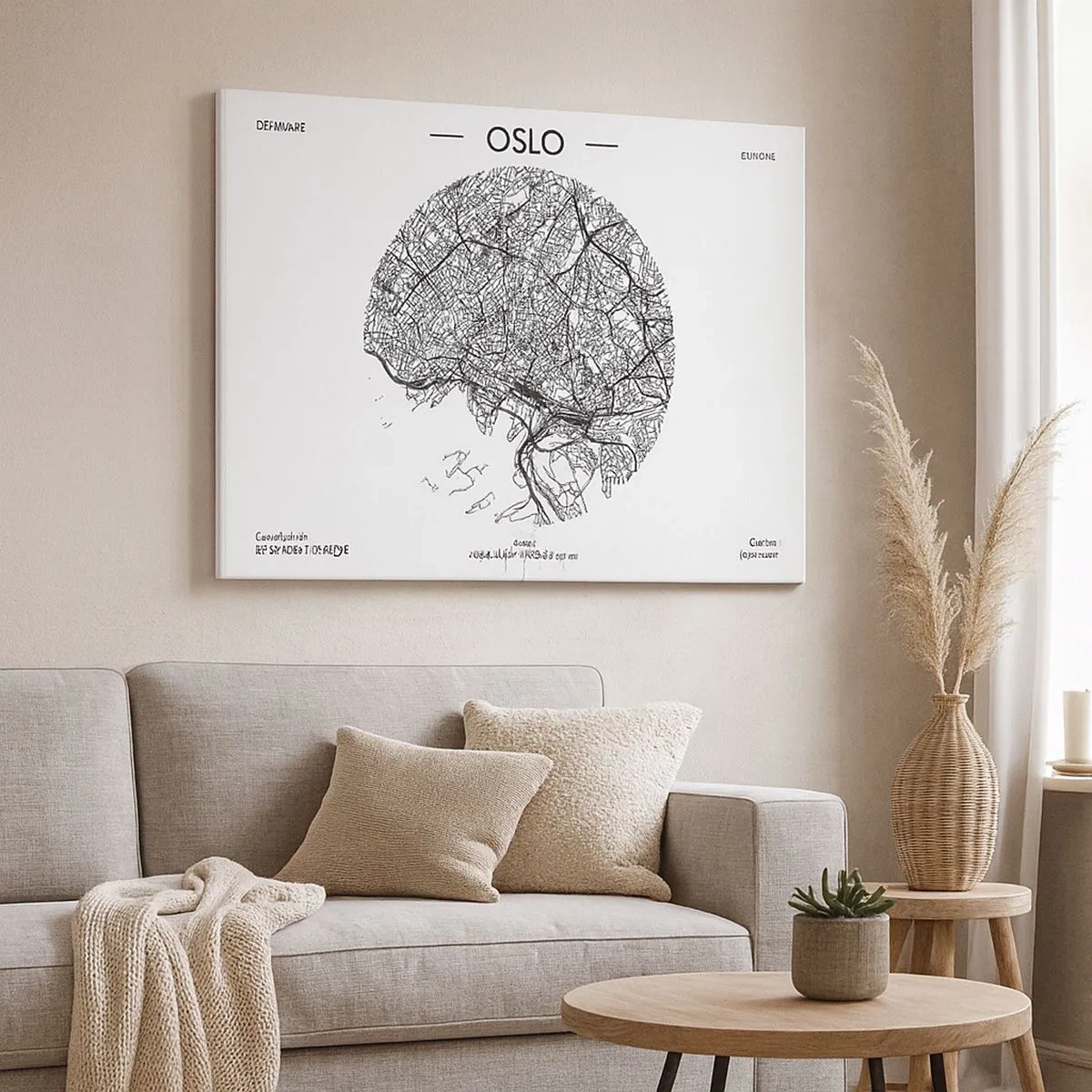 Cuadro sobre lienzo - Impresión de Imagen - Un mapa de Oslo en un estilo minimalista en blanco y negro. - 70x50cm - Anatomía de Oslo - Decoración de pared moderna para salón y dormitorio ARTTOR