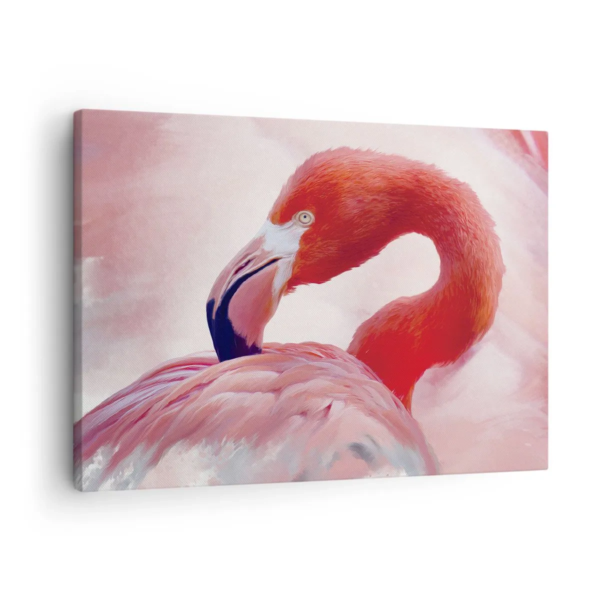 Cuadro sobre lienzo - Impresión de Imagen - Un flamenco en tonos rosados sobre un fondo claro. - 70x50cm - La belleza de las aves - Decoración de pared moderna para salón y dormitorio ARTTOR