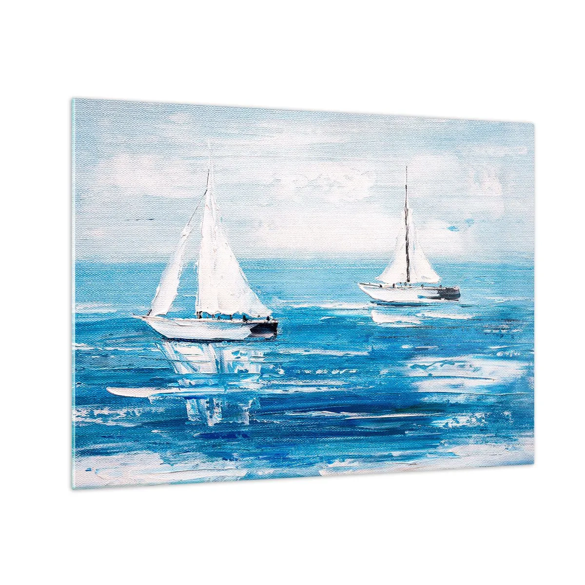 Cuadro sobre vidrio - Impresiones sobre Vidrio - Dos veleros blancos en un mar azul tranquilo - 70x50cm - Con un amigo a tu lado - Decoración de pared moderna para salón y dormitorio ARTTOR