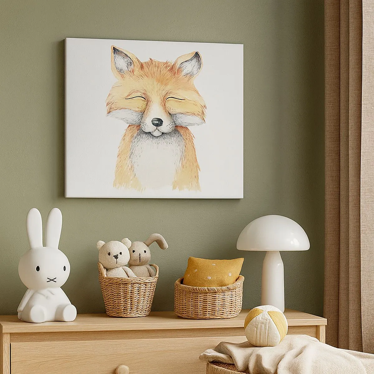 Cuadro sobre lienzo - Impresión de Imagen - Un zorro de acuarela con una sonrisa en estilo minimalista. - 70x50cm - Humor de zorro - Decoración de pared moderna para salón y dormitorio ARTTOR