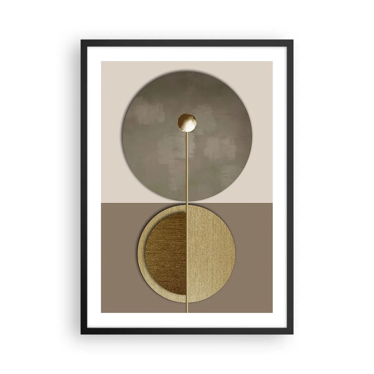 Póster en marco negro - Abstracción geométrica moderna en tonos dorados y beige. - 50x70cm - Equilibrio perfecto - Decoración de pared moderna para salón y dormitorio ARTTOR