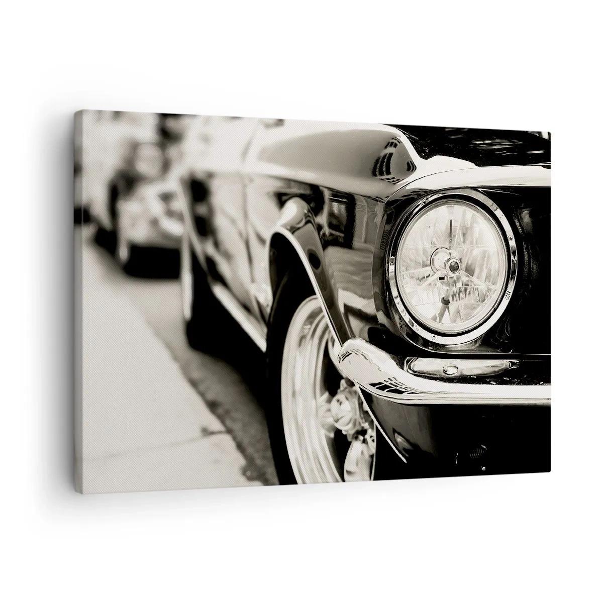 Cuadro sobre lienzo - Impresión de Imagen - Un coche clásico icónico en elegante blanco y negro. - 70x50cm - Brillo perdurable - Decoración de pared moderna para salón y dormitorio ARTTOR