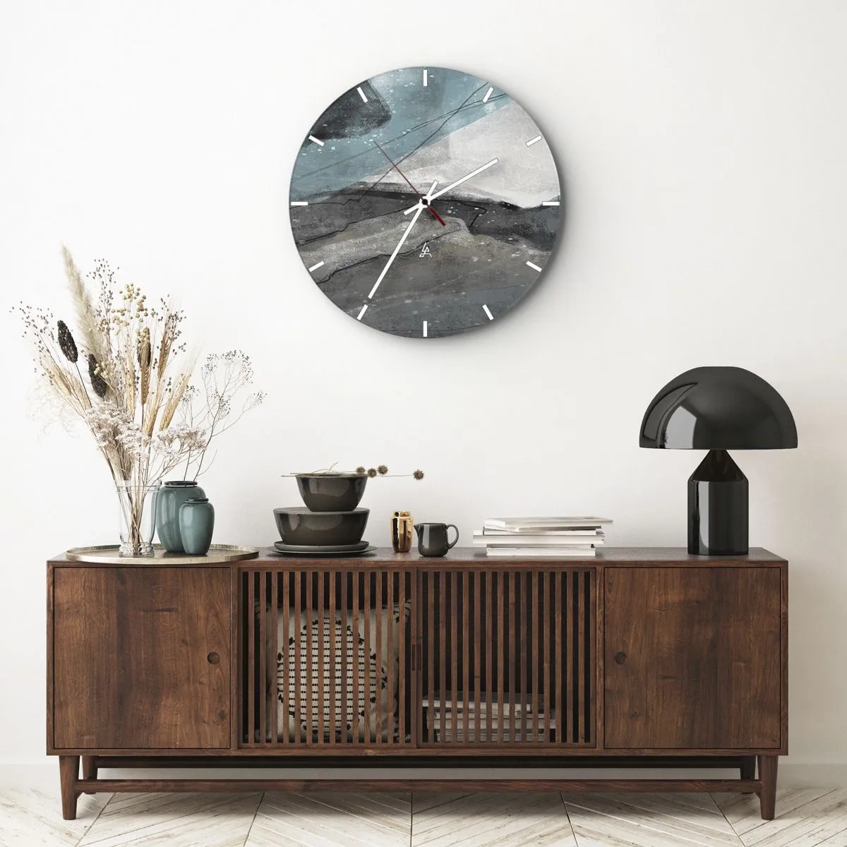 Reloj de pared - Reloj de vidrio - Una composición abstracta que se asemeja a un glaciar y rocas. - 30x30cm - Abstracción: rocas y hielo - Decoración de pared moderna para salón, cocina y dormitorio ARTTOR