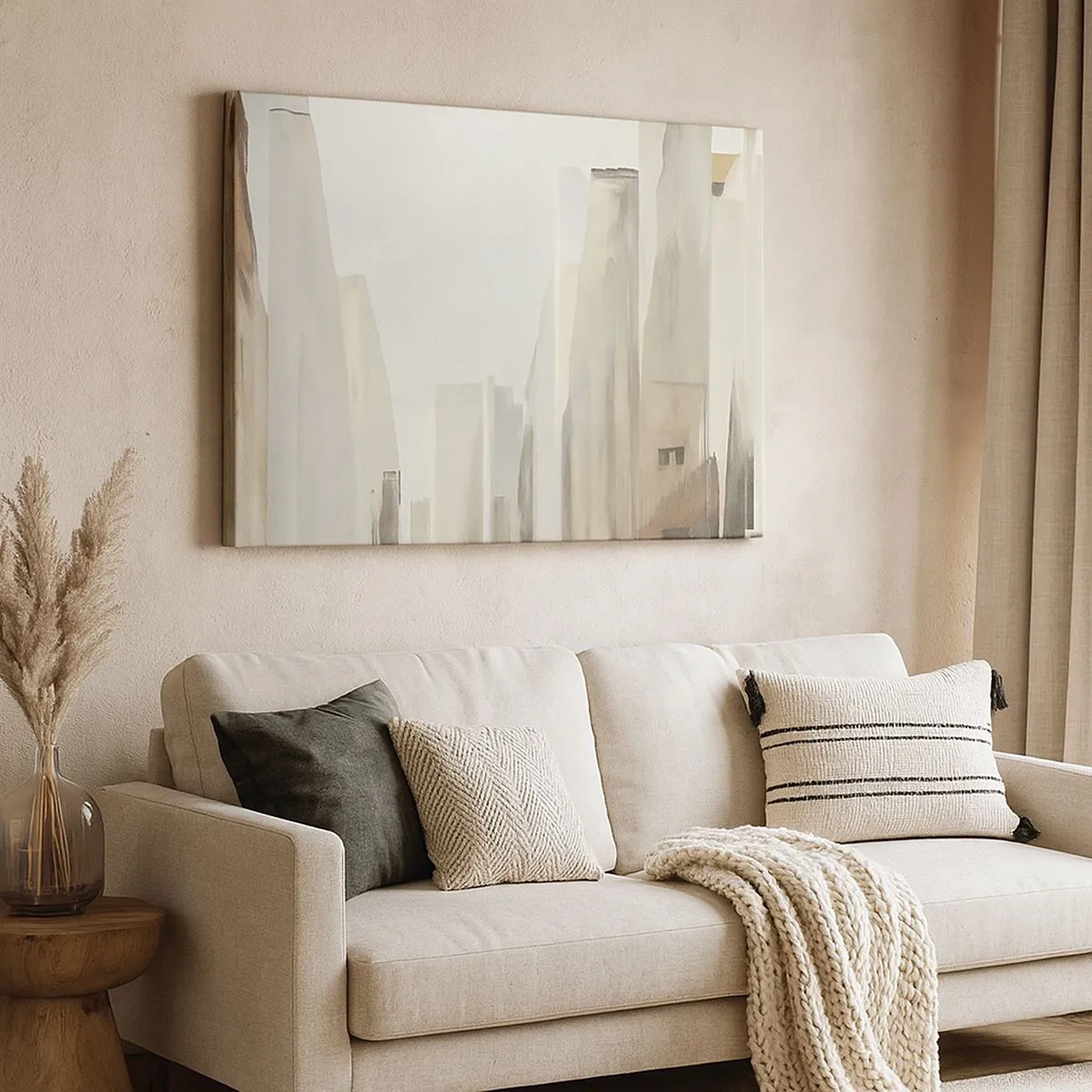 Cuadro sobre lienzo - Impresión de Imagen - Paisaje urbano abstracto en tonos pastel - 70x50cm - Un sueño de ciudad - Decoración de pared moderna para salón y dormitorio ARTTOR