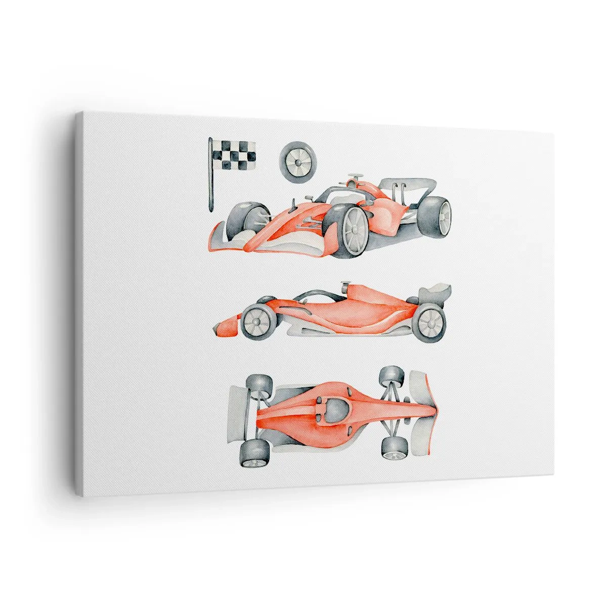Cuadro sobre lienzo - Impresión de Imagen - Un coche de carreras rojo con una bandera a cuadros. - 70x50cm - Para alcanzar un sueño - Decoración de pared moderna para salón y dormitorio ARTTOR