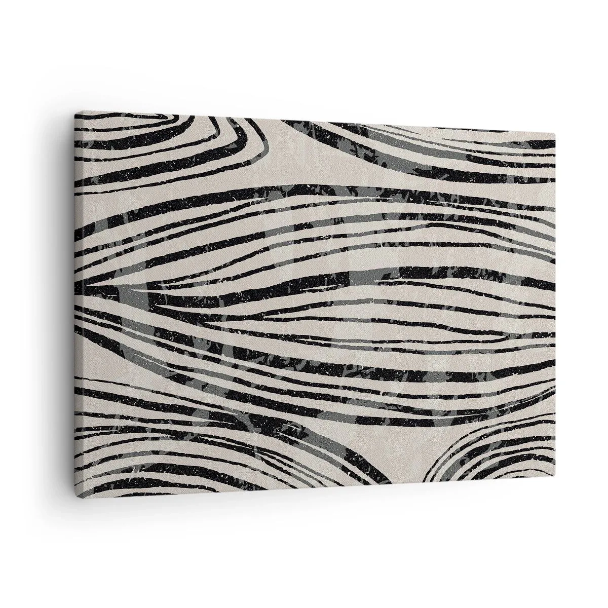 Cuadro sobre lienzo - Impresión de Imagen - Ondas abstractas en tonos blanco y negro - 70x50cm - Salpicadura de líneas - Decoración de pared moderna para salón y dormitorio ARTTOR