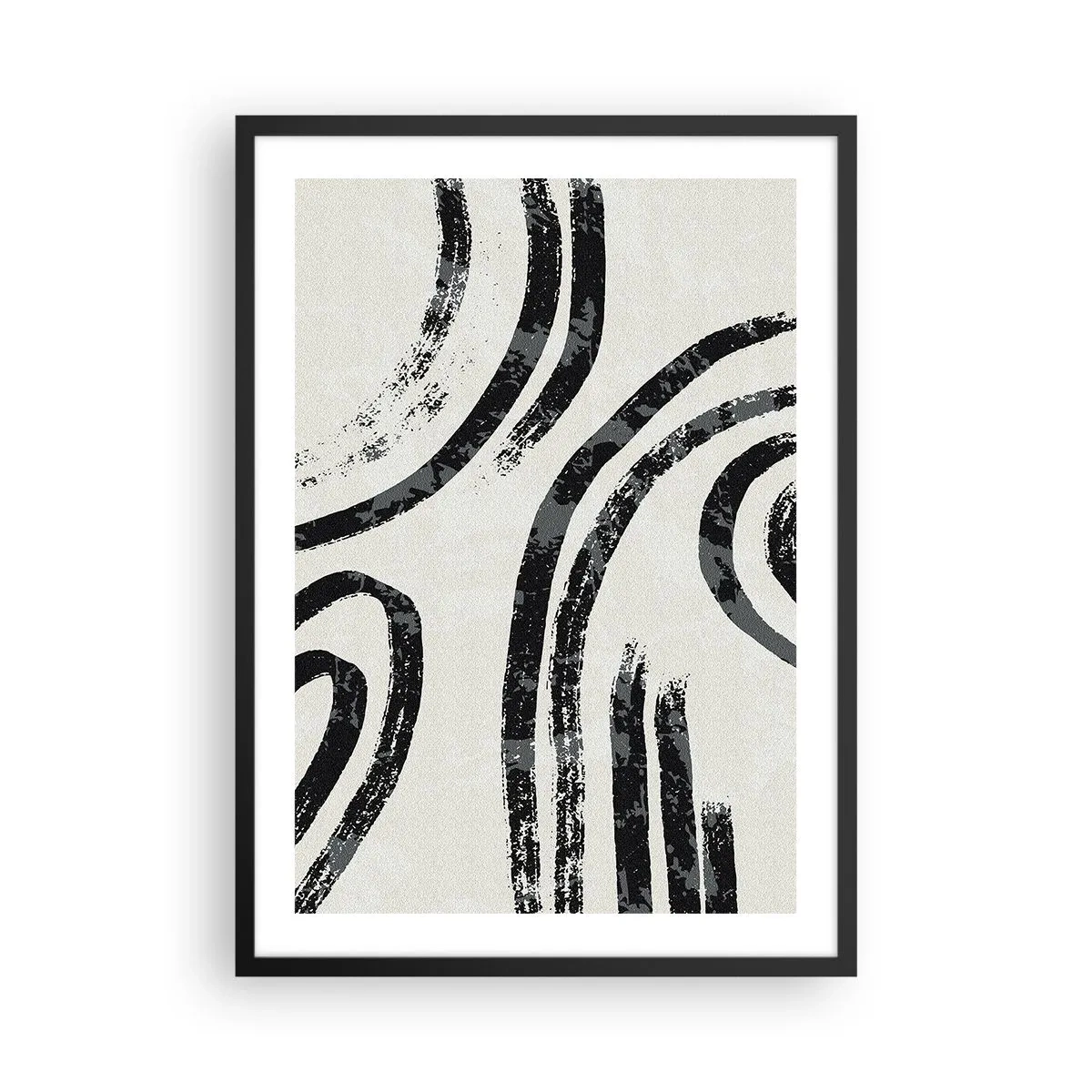 Póster en marco negro - Líneas negras abstractas sobre un fondo claro - 50x70cm - A medias - Decoración de pared moderna para salón y dormitorio ARTTOR