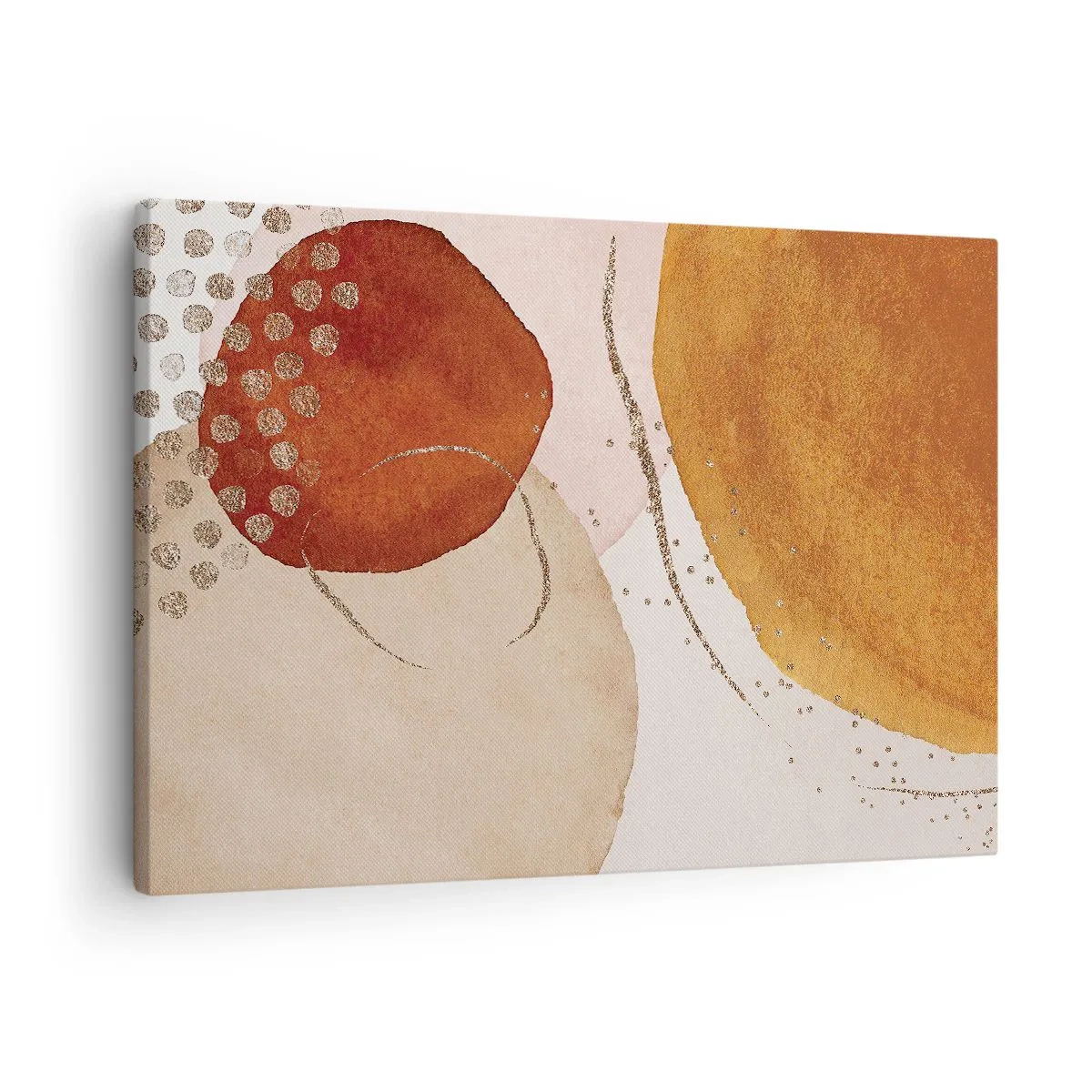 Cuadro sobre lienzo - Impresión de Imagen - Formas abstractas en tonos cálidos de marrón y dorado. - 70x50cm - Movimiento abstracto - Decoración de pared moderna para salón y dormitorio ARTTOR