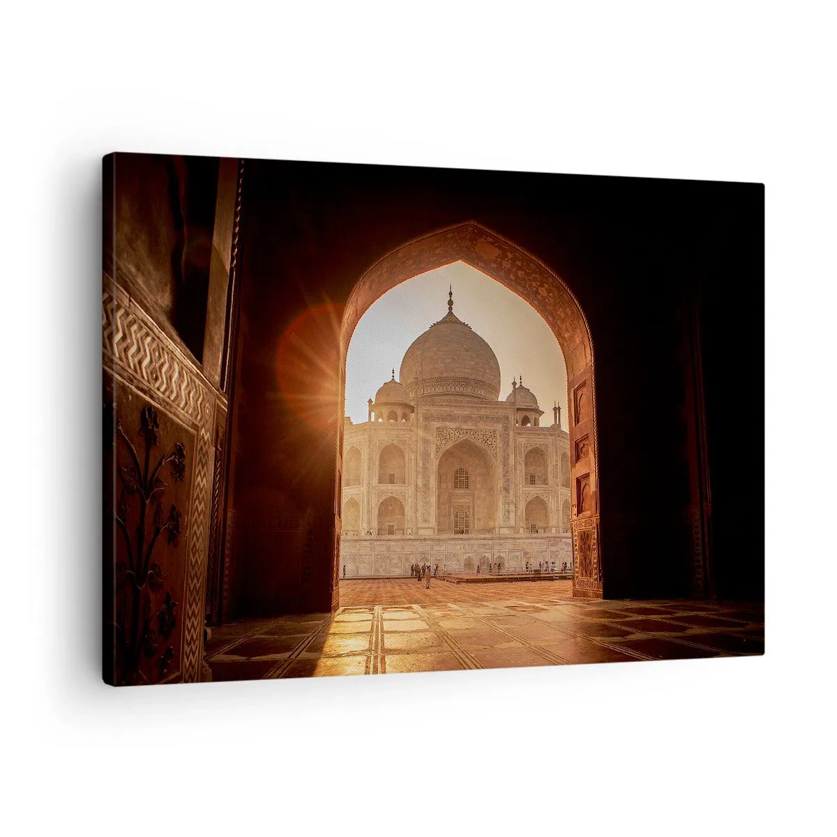 Cuadro sobre lienzo - Impresión de Imagen - Taj Mahal a la luz del sol visto desde el arco de la puerta - 70x50cm - Un monumento al amor sobrenatural - Decoración de pared moderna para salón y dormitorio ARTTOR