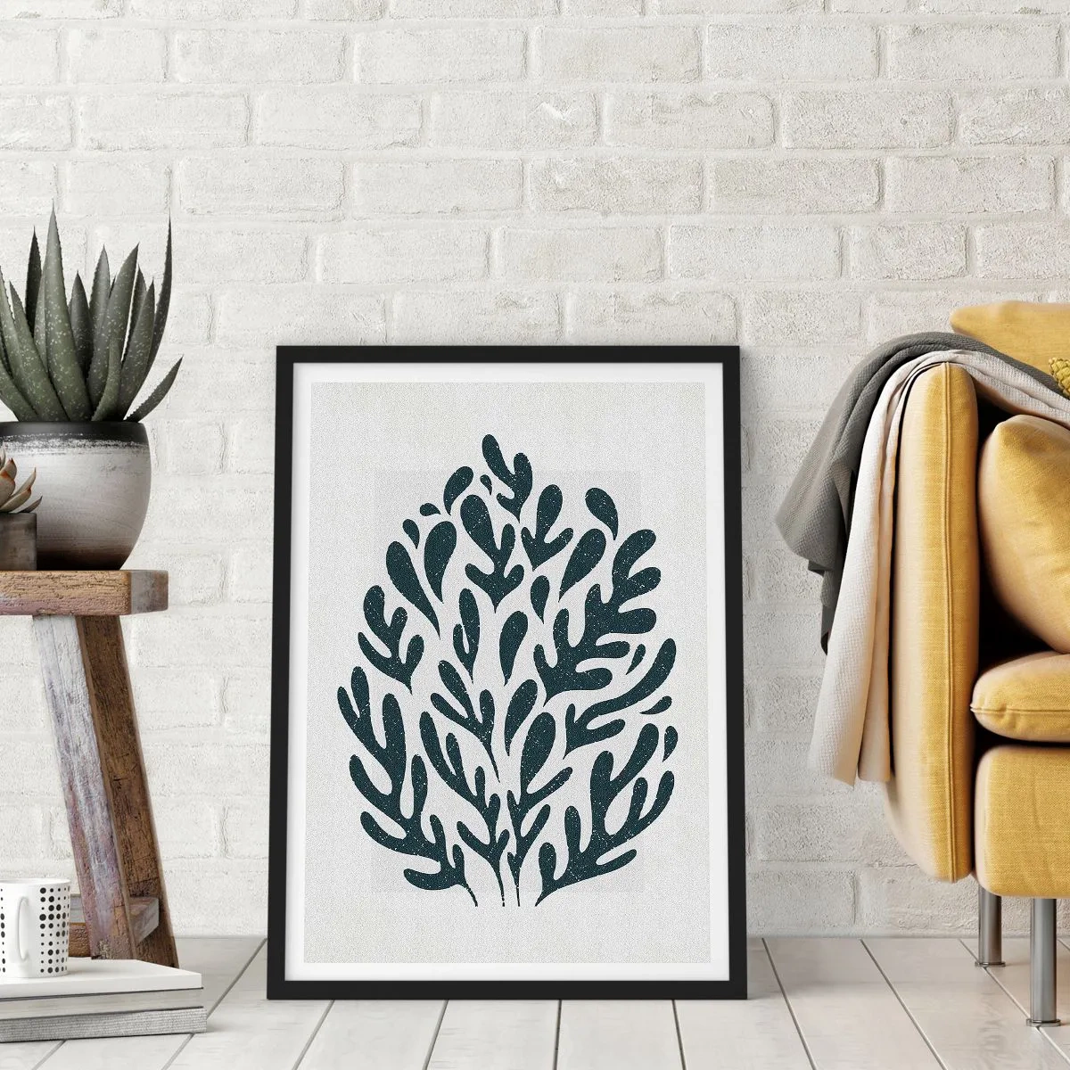 Póster en marco negro - Composición de plantas negras sobre un fondo claro. - 50x70cm - Formas de la naturaleza - Decoración de pared moderna para salón y dormitorio ARTTOR