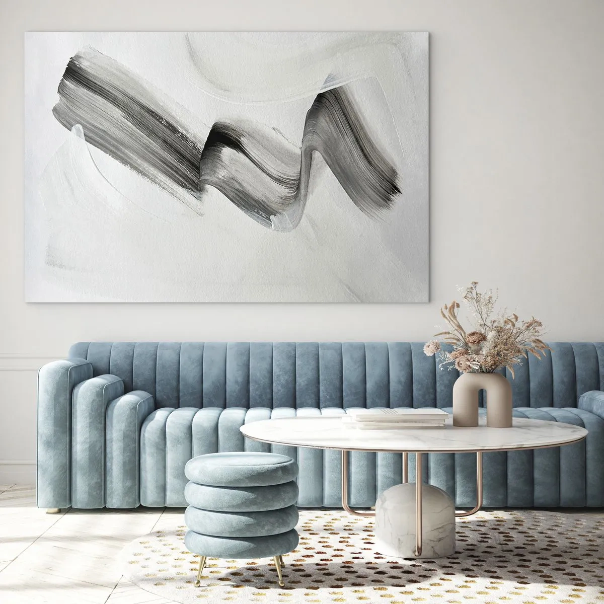 Cuadro sobre vidrio - Impresiones sobre Vidrio - Pincelada abstracta gris sobre un fondo claro - 70x50cm - Solo por diversión - Decoración de pared moderna para salón y dormitorio ARTTOR