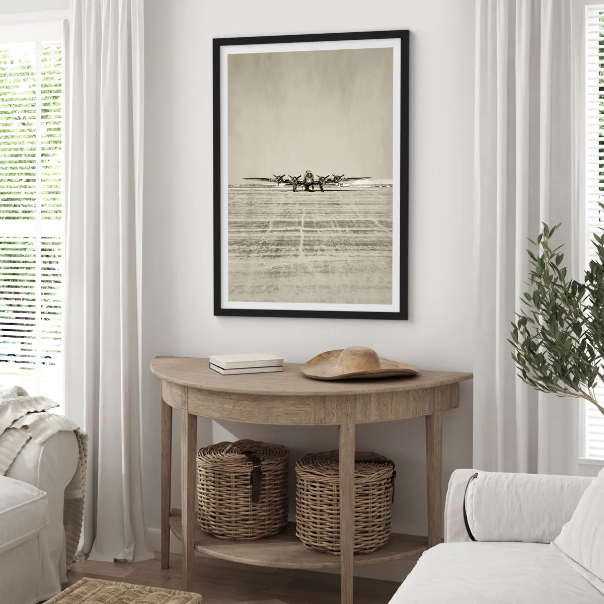 Póster en marco negro - Un avión antiguo en la pista - 50x70cm - Como siempre, preparado - Decoración de pared moderna para salón y dormitorio ARTTOR