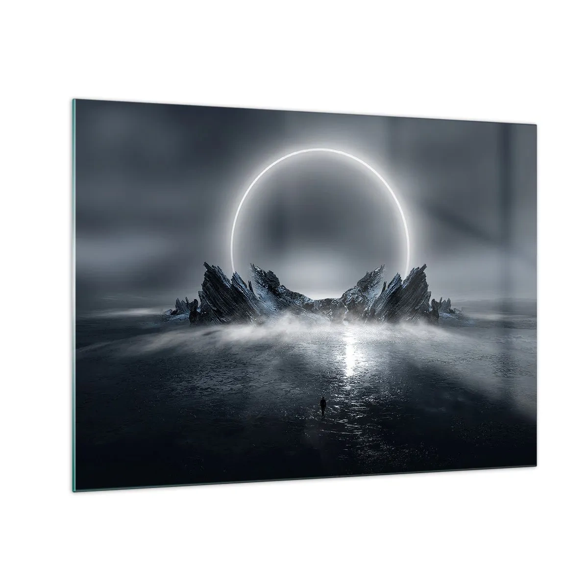 Cuadro sobre vidrio - Impresiones sobre Vidrio - Escena oscura con eclipse e isla rocosa. - 70x50cm - El final del cuento - Decoración de pared moderna para salón y dormitorio ARTTOR