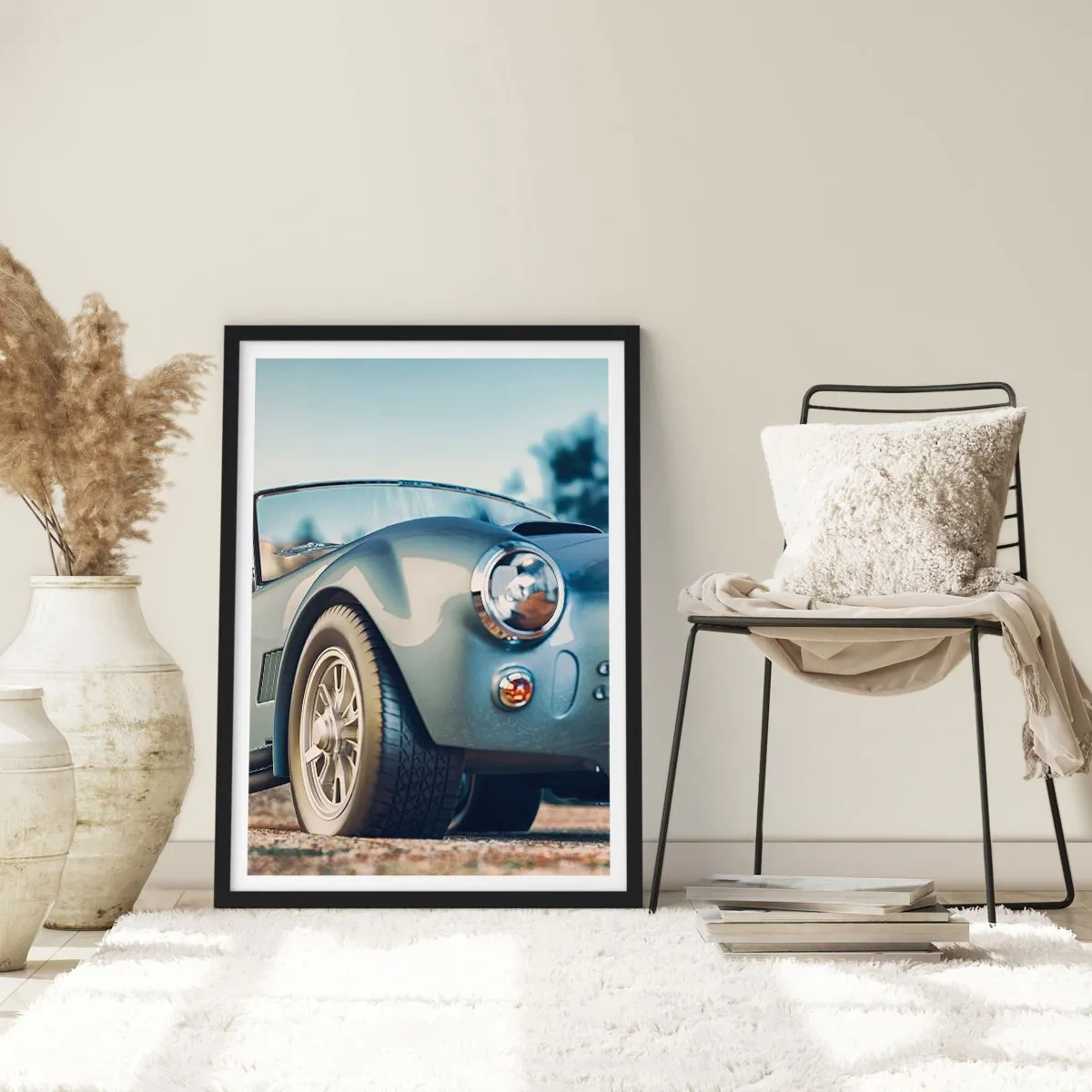 Póster en marco negro - Un coche retro clásico contra un fondo borroso. - 50x70cm - Porque el estilo importa - Decoración de pared moderna para salón y dormitorio ARTTOR