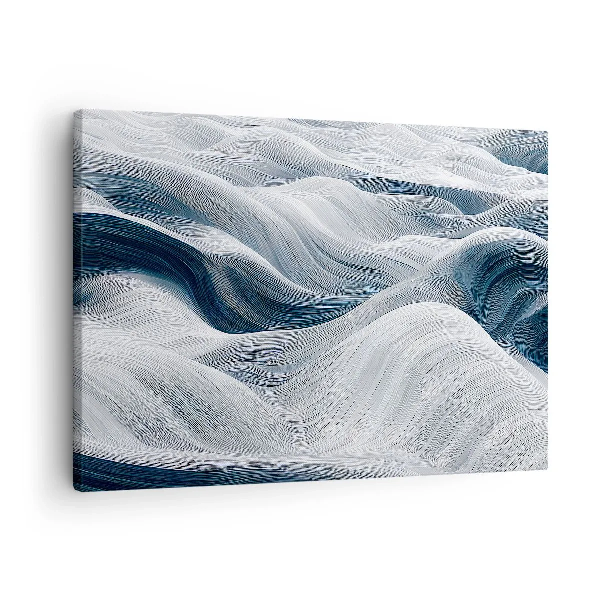Cuadro sobre lienzo - Impresión de Imagen - Líneas onduladas en tonos azules y blancos. - 70x50cm - Olas blancas y azules - Decoración de pared moderna para salón y dormitorio ARTTOR