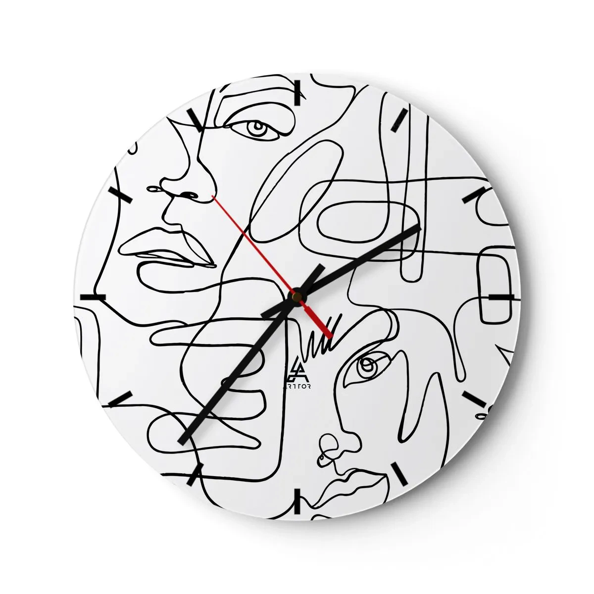 Reloj de pared - Reloj de vidrio - Bocetos de rostros minimalistas con líneas artísticas sobre fondo blanco - 30x30cm - Entre emociones enredadas - Decoración de pared moderna para salón, cocina y dormitorio ARTTOR