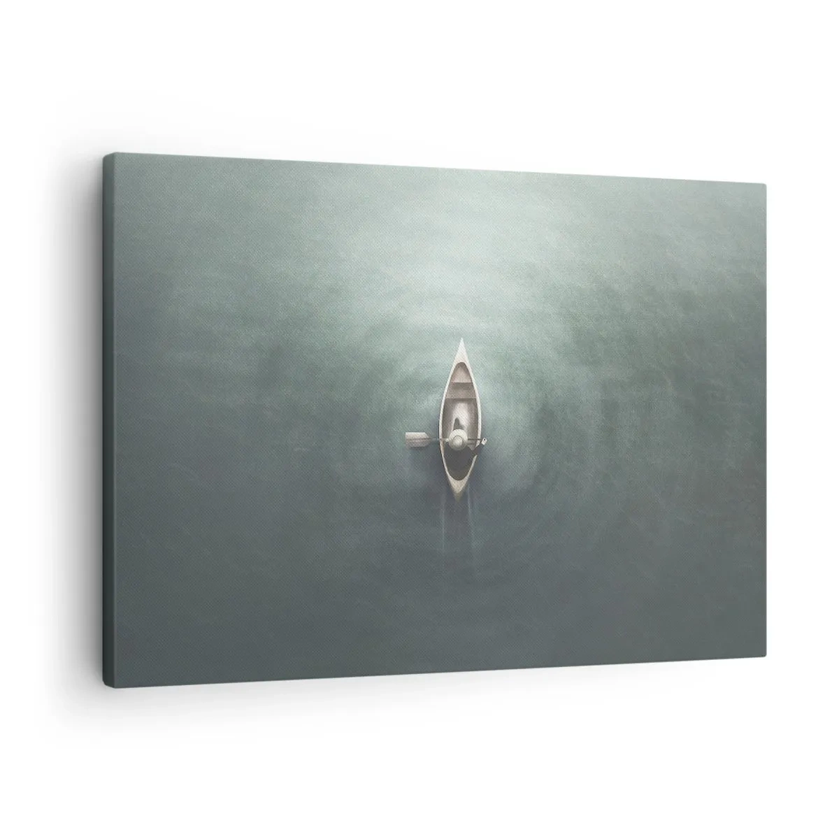 Cuadro sobre lienzo - Impresión de Imagen - Un barco solitario en aguas tranquilas en un entorno minimalista. - 70x50cm - A través de un lago iluminado por la luna - Decoración de pared moderna para salón y dormitorio ARTTOR