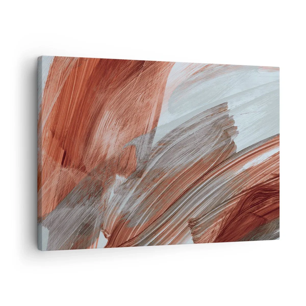 Cuadro sobre lienzo - Impresión de Imagen - Pinceladas abstractas en tonos cobre y gris. - 70x50cm - Abstracción otoñal y ventosa - Decoración de pared moderna para salón y dormitorio ARTTOR