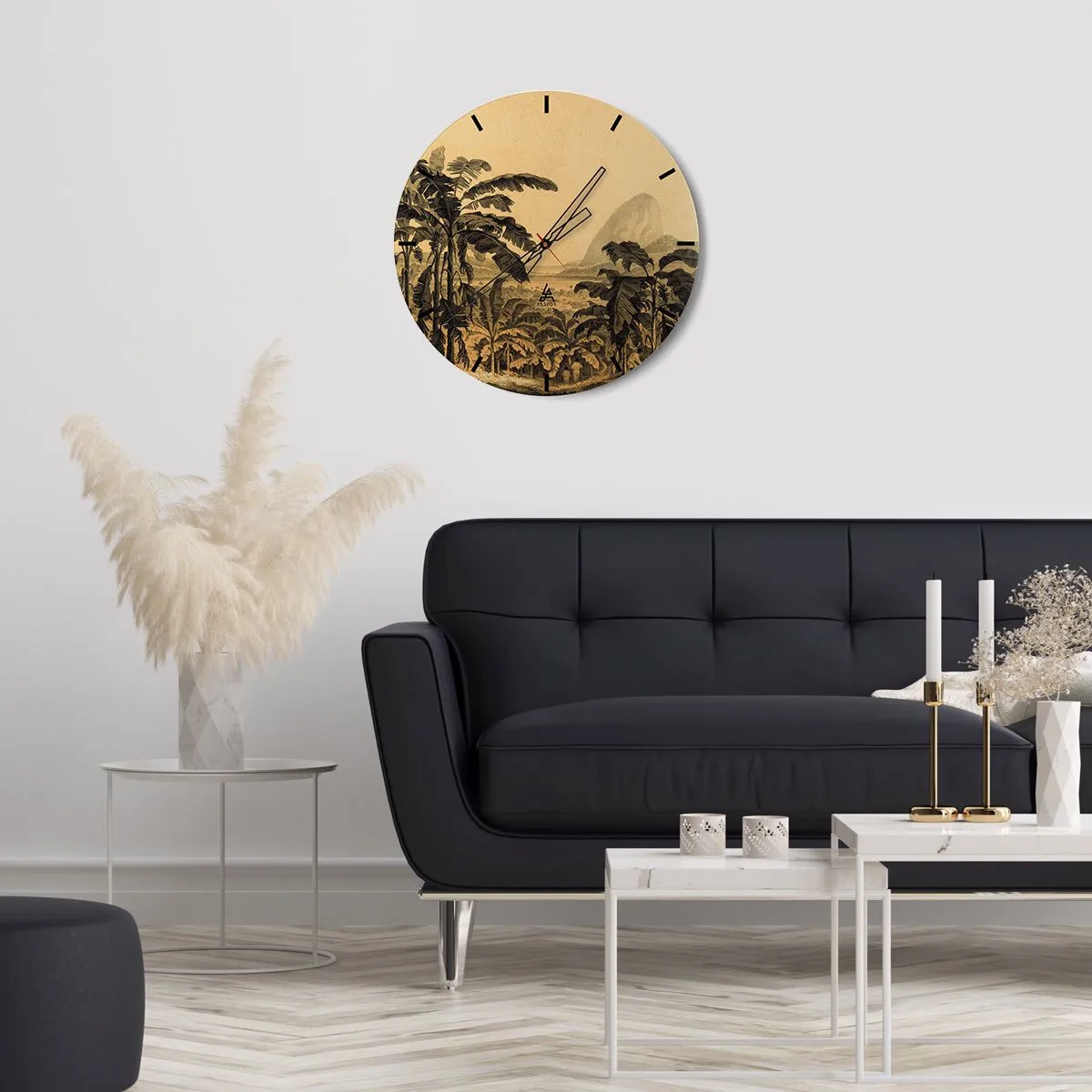 Reloj de pared - Reloj de vidrio - Plátanos y un paisaje tropical retro. - 30x30cm - En un ambiente colonial - Decoración de pared moderna para salón, cocina y dormitorio ARTTOR