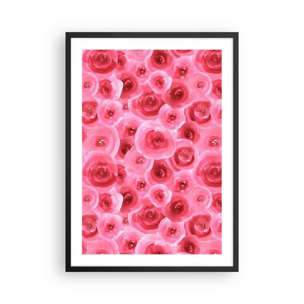 Póster en marco negro - Rosas rosadas de acuarela en un estilo romántico. - 50x70cm - Rosas abajo y arriba - Decoración de pared moderna para salón y dormitorio ARTTOR