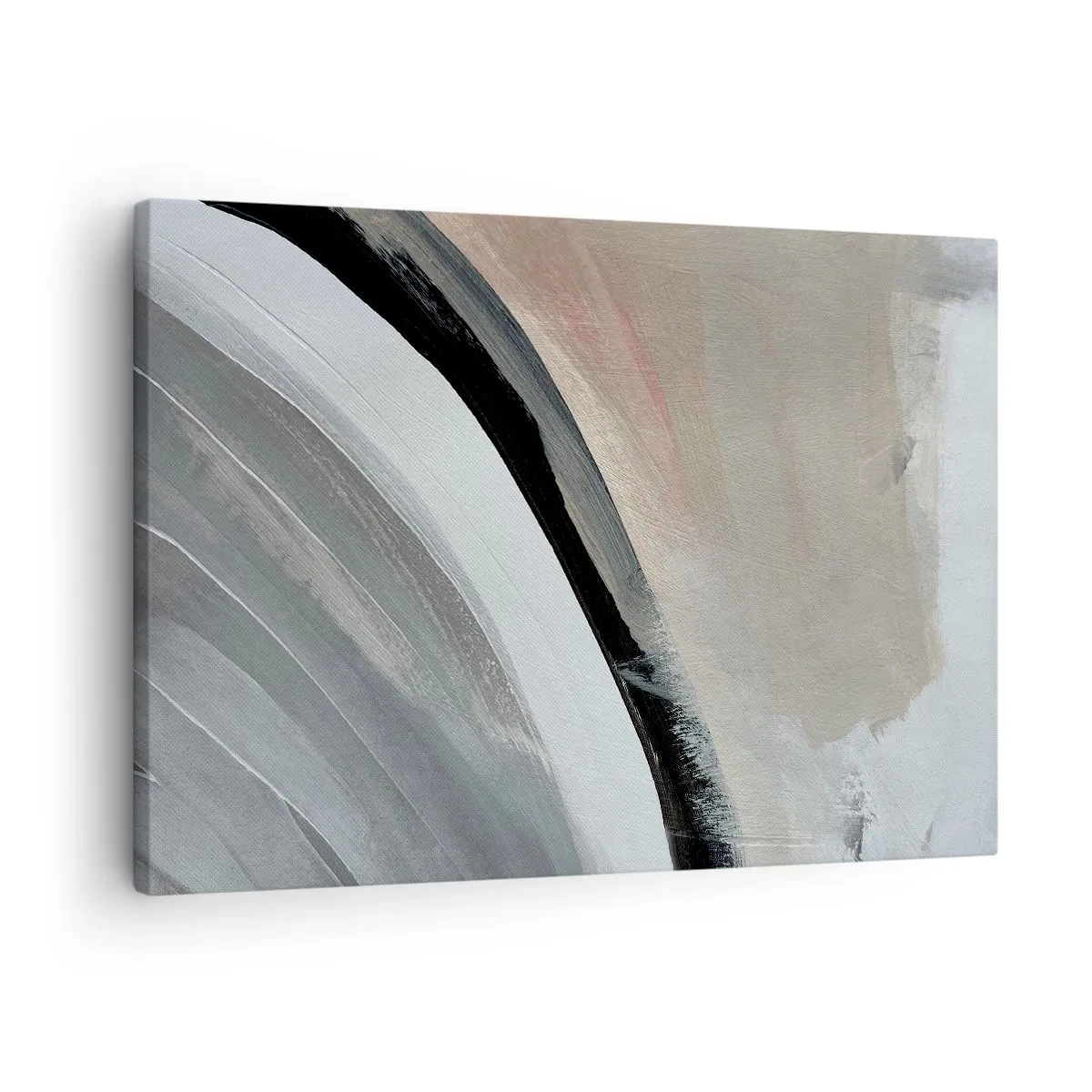 Cuadro sobre lienzo - Impresión de Imagen - Arco abstracto en tonos negro, gris y beige. - 70x50cm - Composición: un arco negro y gris - Decoración de pared moderna para salón y dormitorio ARTTOR