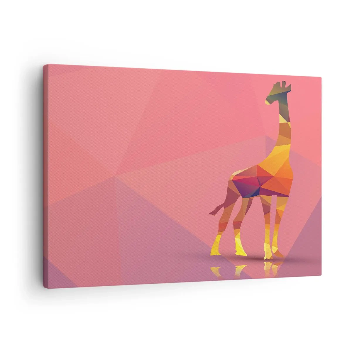 Cuadro sobre lienzo - Impresión de Imagen - Silueta geométrica de jirafa en tonos pastel de rosa y amarillo. - 70x50cm - En los colores de la sabana - Decoración de pared moderna para salón y dormitorio ARTTOR
