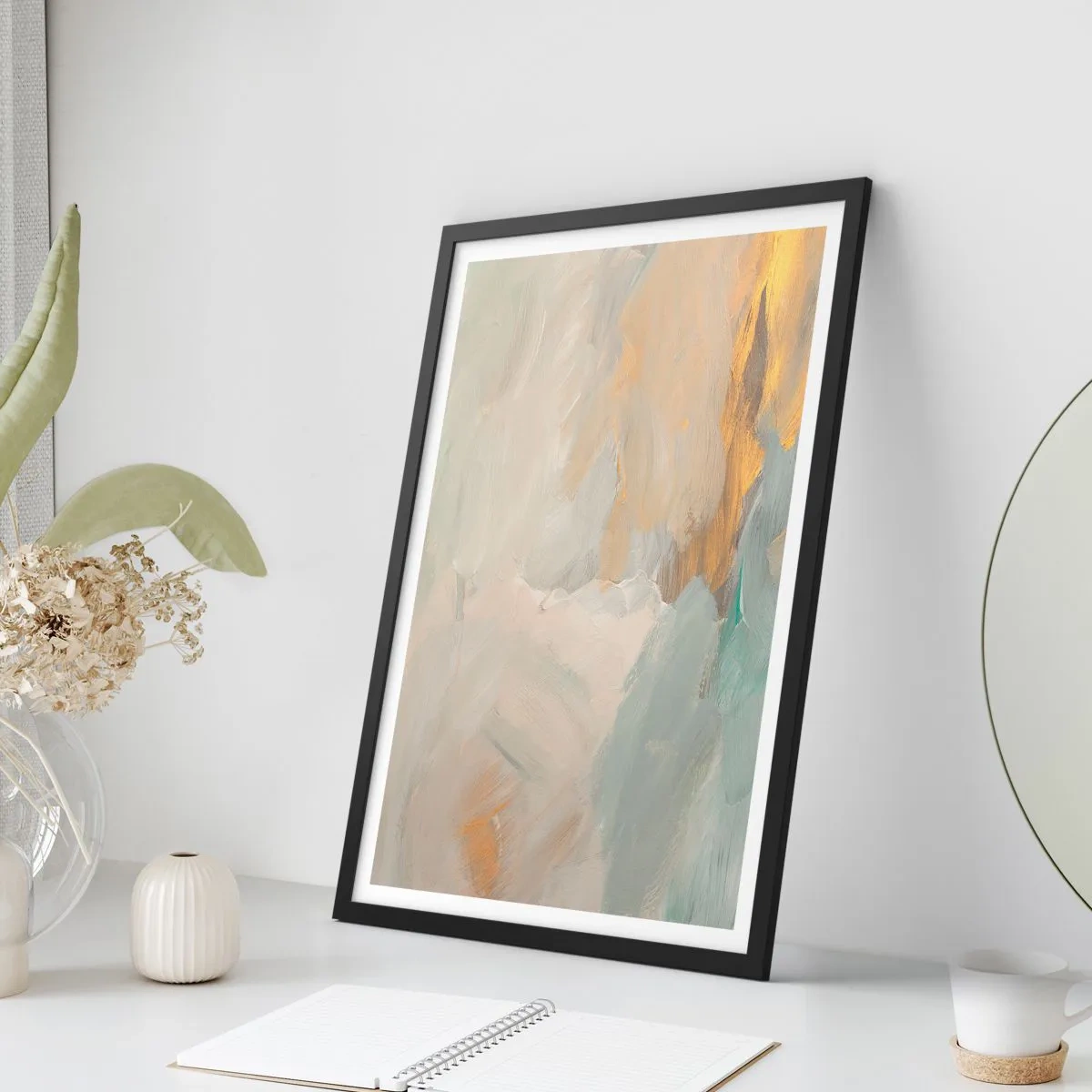 Póster en marco negro - Composición de pintura abstracta en tonos pastel - 50x70cm - Abstracción - una tierra de dulzura - Decoración de pared moderna para salón y dormitorio ARTTOR