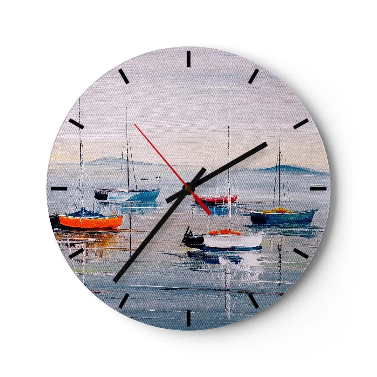 Reloj de pared - Reloj de vidrio - Barcos coloridos amarrados pacíficamente en la superficie del agua - 30x30cm - Un más que merecido descanso - Decoración de pared moderna para salón, cocina y dormitorio ARTTOR
