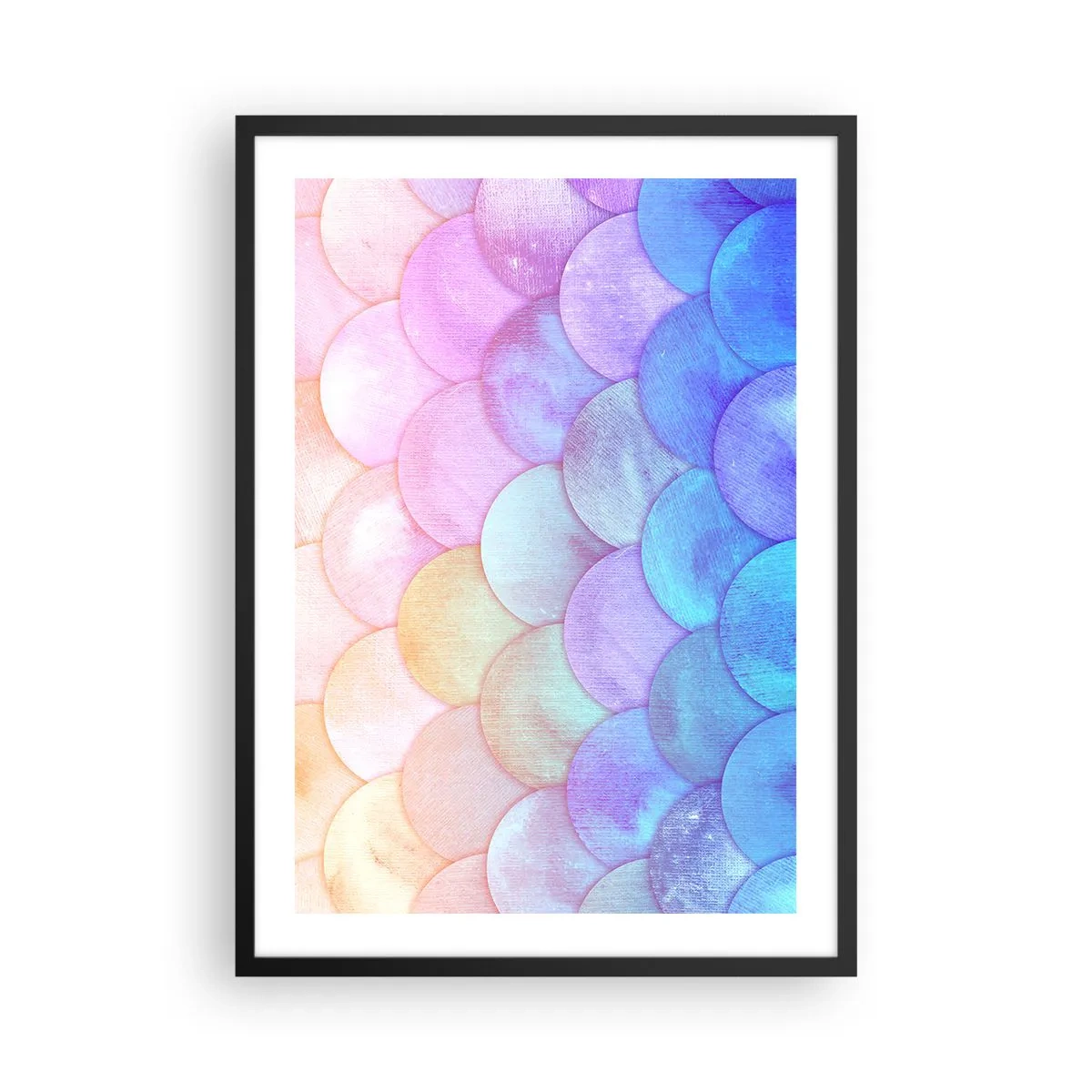 Póster en marco negro - Una composición pastel que se asemeja a escamas en tonos arcoíris. - 50x70cm - Concha de perla - Decoración de pared moderna para salón y dormitorio ARTTOR