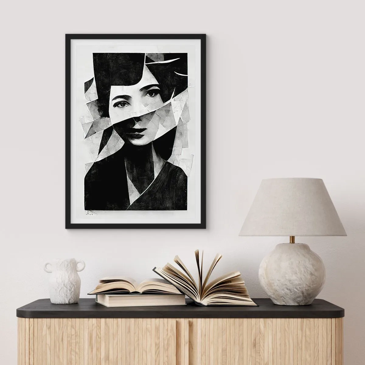 Póster en marco negro - Retrato de una mujer en una composición abstracta. - 50x70cm - Lo que realmente eres… - Decoración de pared moderna para salón y dormitorio ARTTOR