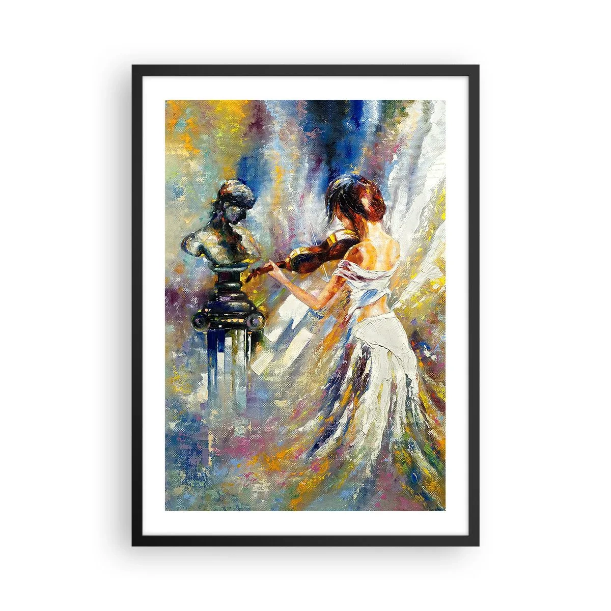 Póster en marco negro - Escena abstracta de una mujer tocando el violín. - 50x70cm - Revivir con sentimiento - Decoración de pared moderna para salón y dormitorio ARTTOR
