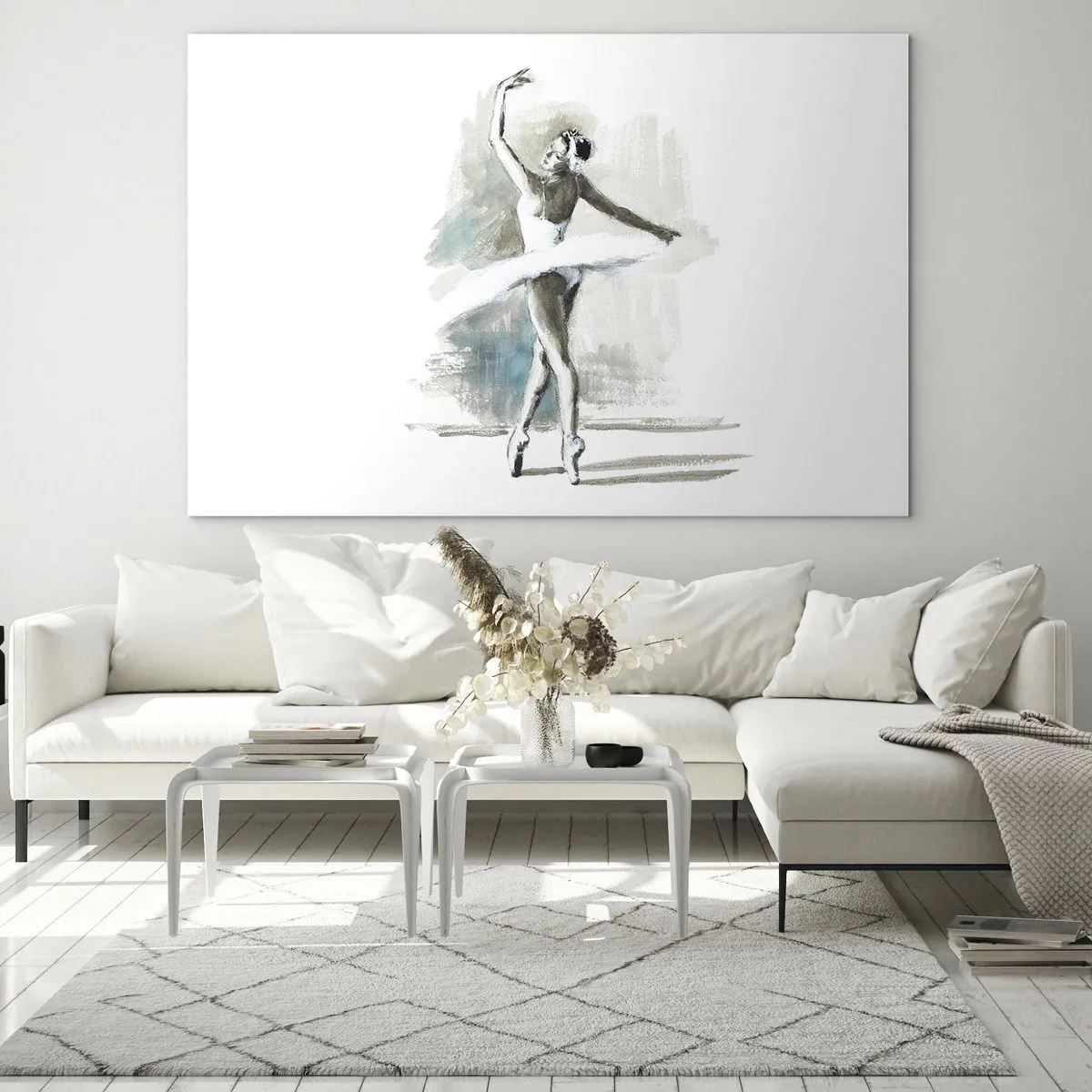 Cuadro sobre vidrio - Impresiones sobre Vidrio - Una bailarina en una pose de danza clásica. - 70x50cm - Encantada por un cisne - Decoración de pared moderna para salón y dormitorio ARTTOR