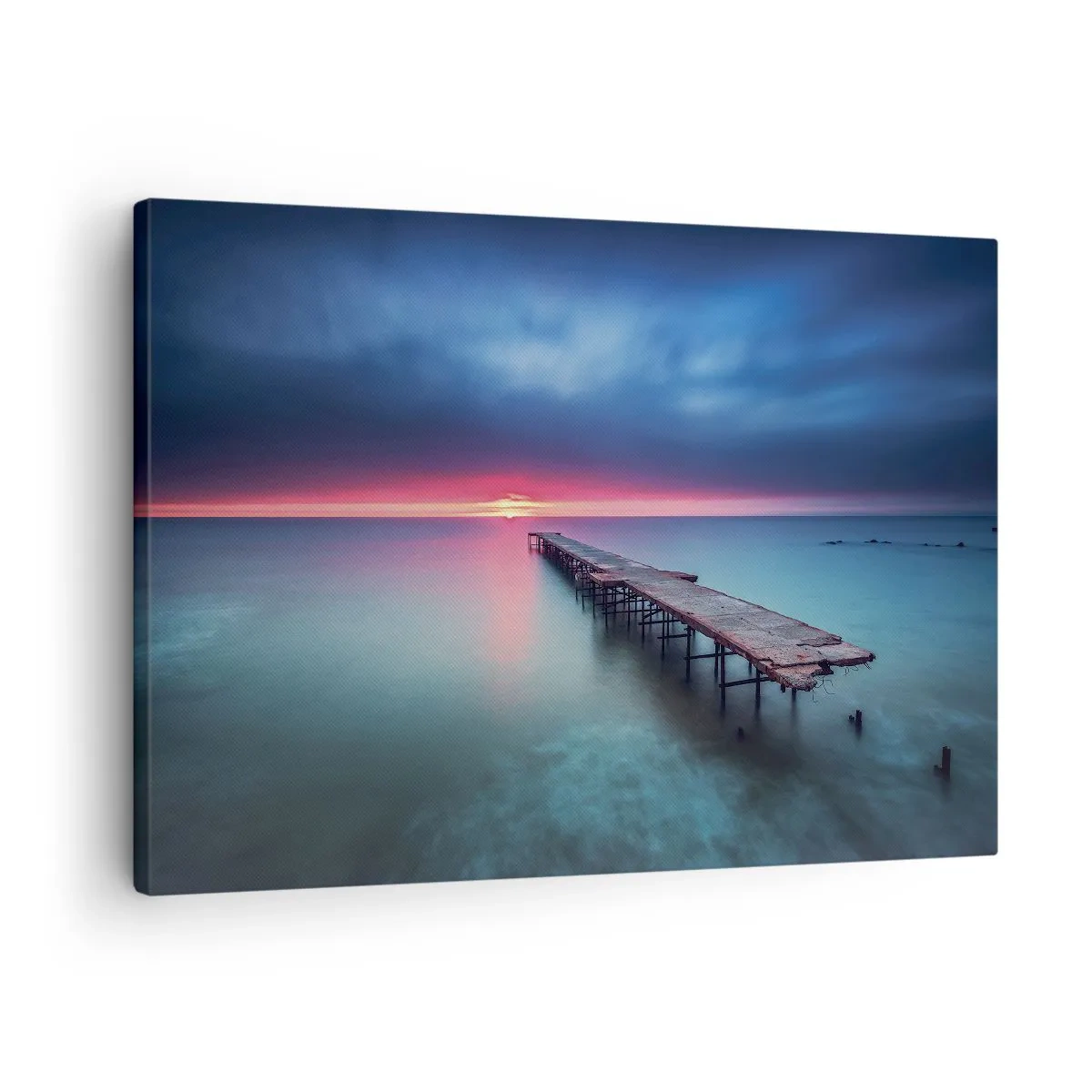 Cuadro sobre lienzo - Impresión de Imagen - Un muelle de madera que conduce directamente al mar al atardecer. - 70x50cm - Entre el cielo y el agua - Decoración de pared moderna para salón y dormitorio ARTTOR