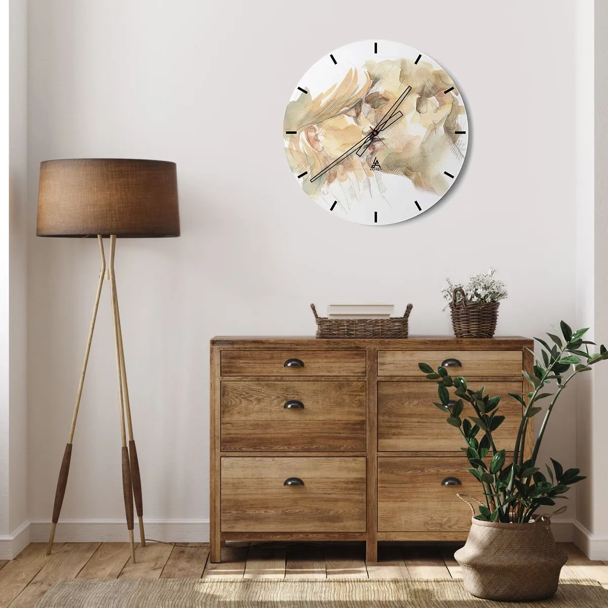 Reloj de pared - Reloj de vidrio - Un retrato en acuarela en tonos pastel de una pareja besándose. - 30x30cm - ¿La media naranja encontrada? - Decoración de pared moderna para salón, cocina y dormitorio ARTTOR