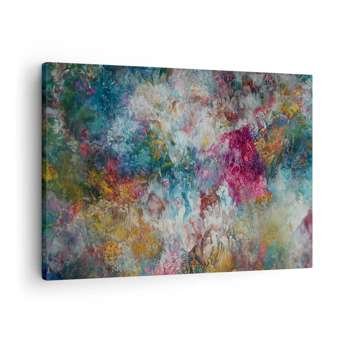 Cuadro sobre lienzo - Impresión de Imagen - Una abstracción colorida que se asemeja a flores en flor. - 70x50cm - En plena floración - Decoración de pared moderna para salón y dormitorio ARTTOR
