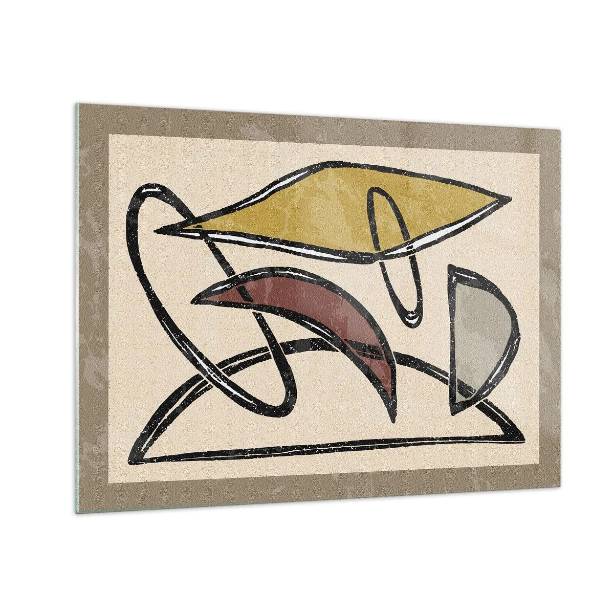 Cuadro sobre vidrio - Impresiones sobre Vidrio - Abstracción geométrica en amarillo y rojo. - 70x50cm - Verticales y niveles - Decoración de pared moderna para salón y dormitorio ARTTOR