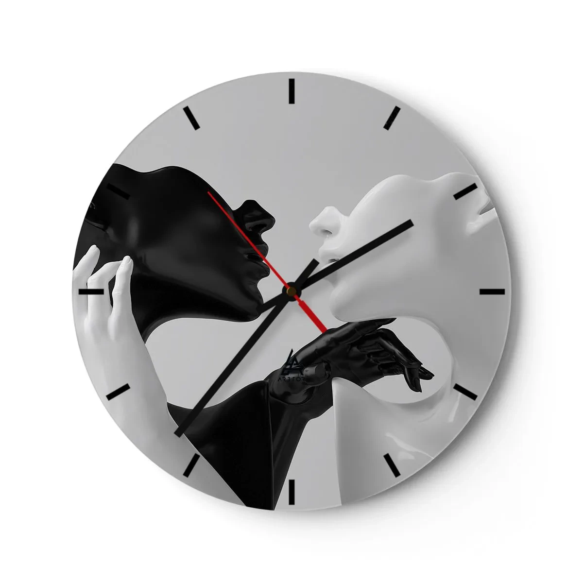 Reloj de pared - Reloj de vidrio - Un par de caras y manos en blanco y negro en primer plano. - 30x30cm - Atracción - deseo - Decoración de pared moderna para salón, cocina y dormitorio ARTTOR