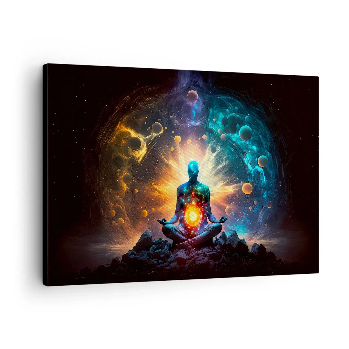 Cuadro sobre lienzo - Impresión de Imagen - Una figura en meditación rodeada de un aura cósmica. - 70x50cm - Tranquilidad cósmica - Decoración de pared moderna para salón y dormitorio ARTTOR