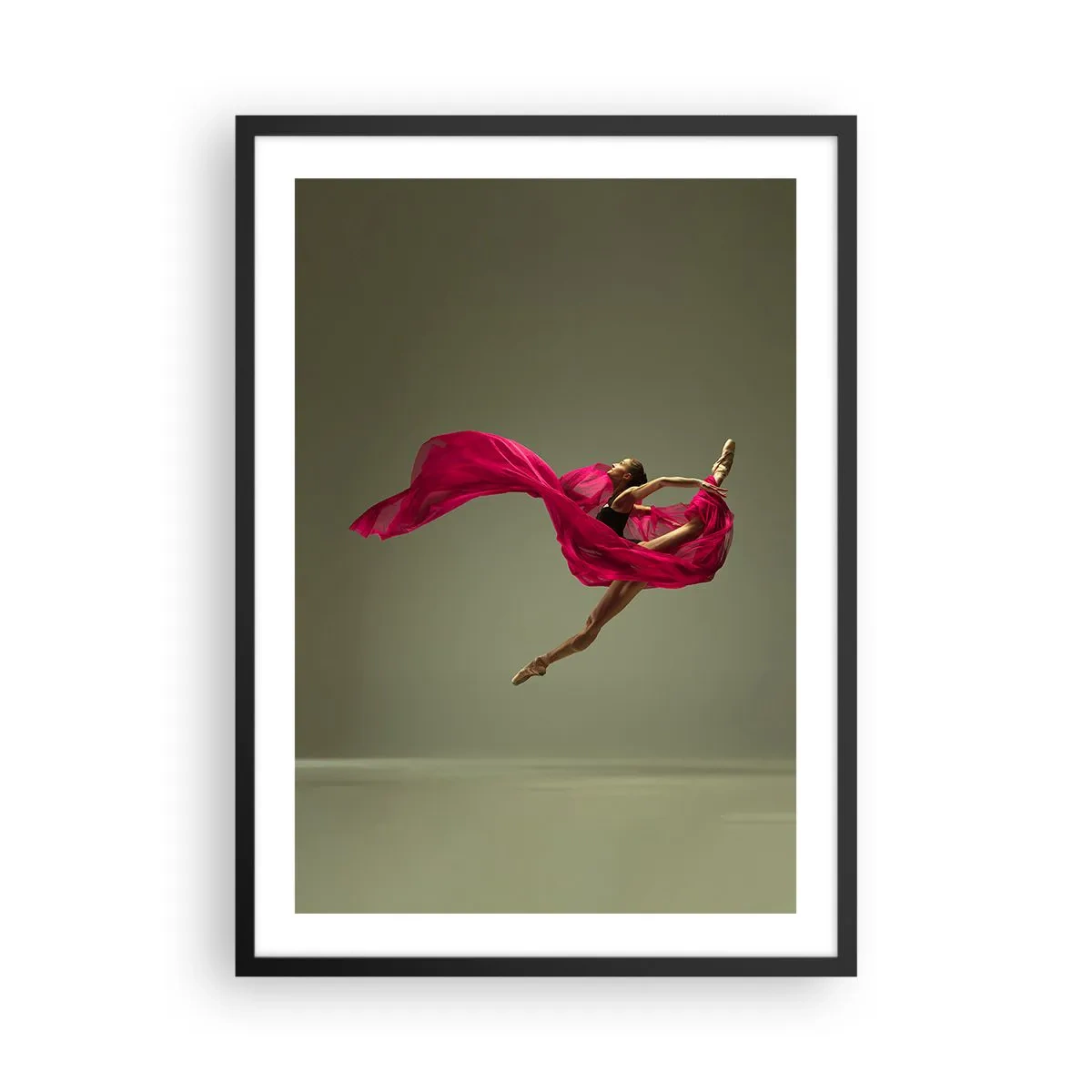 Póster en marco negro - Una bailarina vestida de rojo realiza un salto dinámico. - 50x70cm - Llama danzante - Decoración de pared moderna para salón y dormitorio ARTTOR