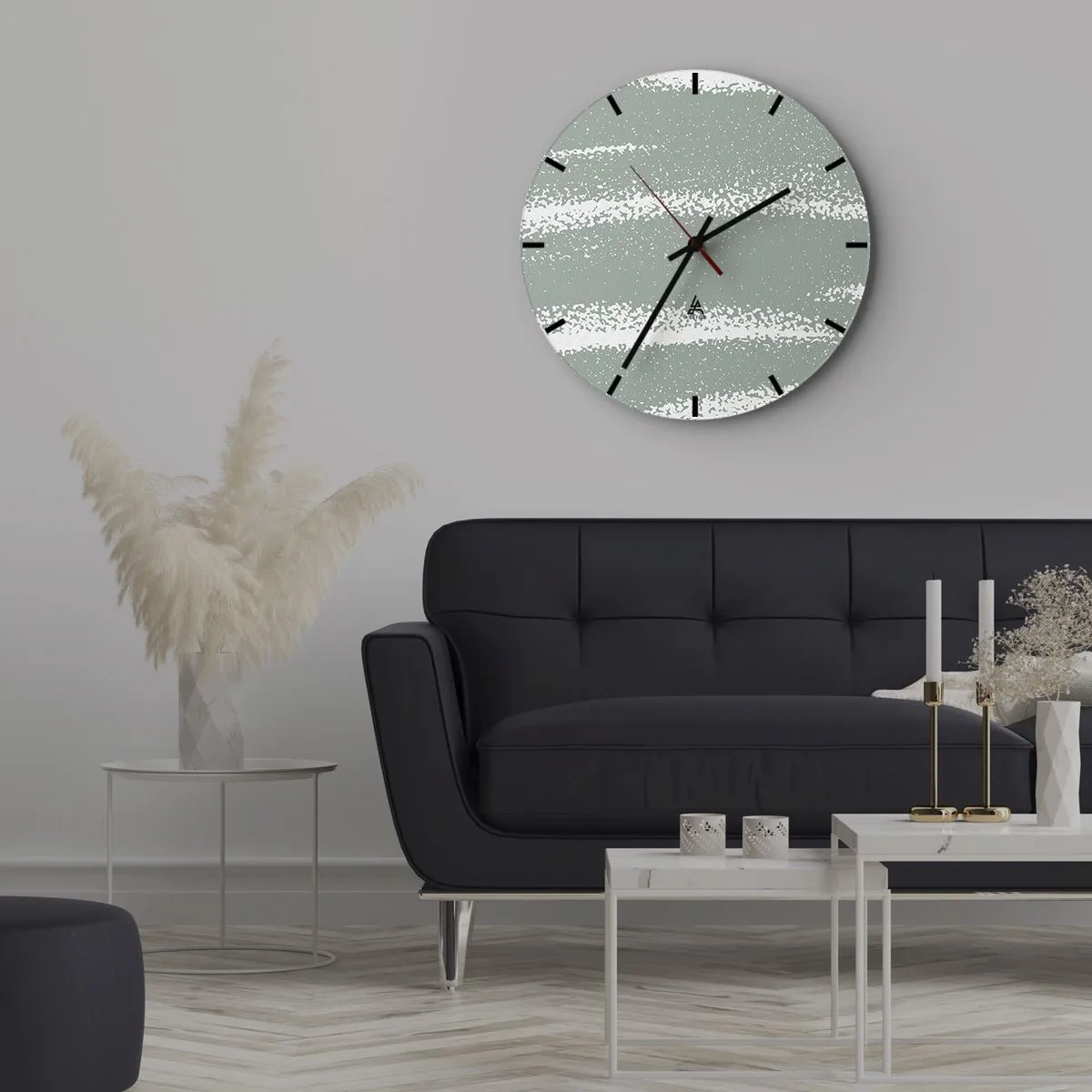 Reloj de pared - Reloj de vidrio - Estructura invernal con abrasiones en tono verdoso. - 30x30cm - Abstracción invernal - Decoración de pared moderna para salón, cocina y dormitorio ARTTOR
