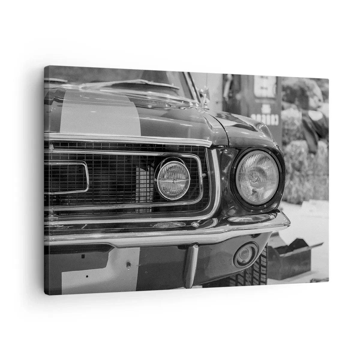 Cuadro sobre lienzo - Impresión de Imagen - Capó de coche clásico en blanco y negro - 70x50cm - Paseo rudo - Decoración de pared moderna para salón y dormitorio ARTTOR