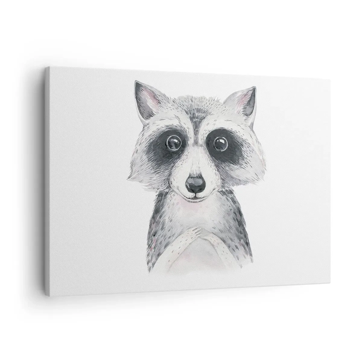 Cuadro sobre lienzo - Impresión de Imagen - Adorable retrato de un mapache sobre un fondo blanco. - 70x50cm - Un momento para la emoción - Decoración de pared moderna para salón y dormitorio ARTTOR