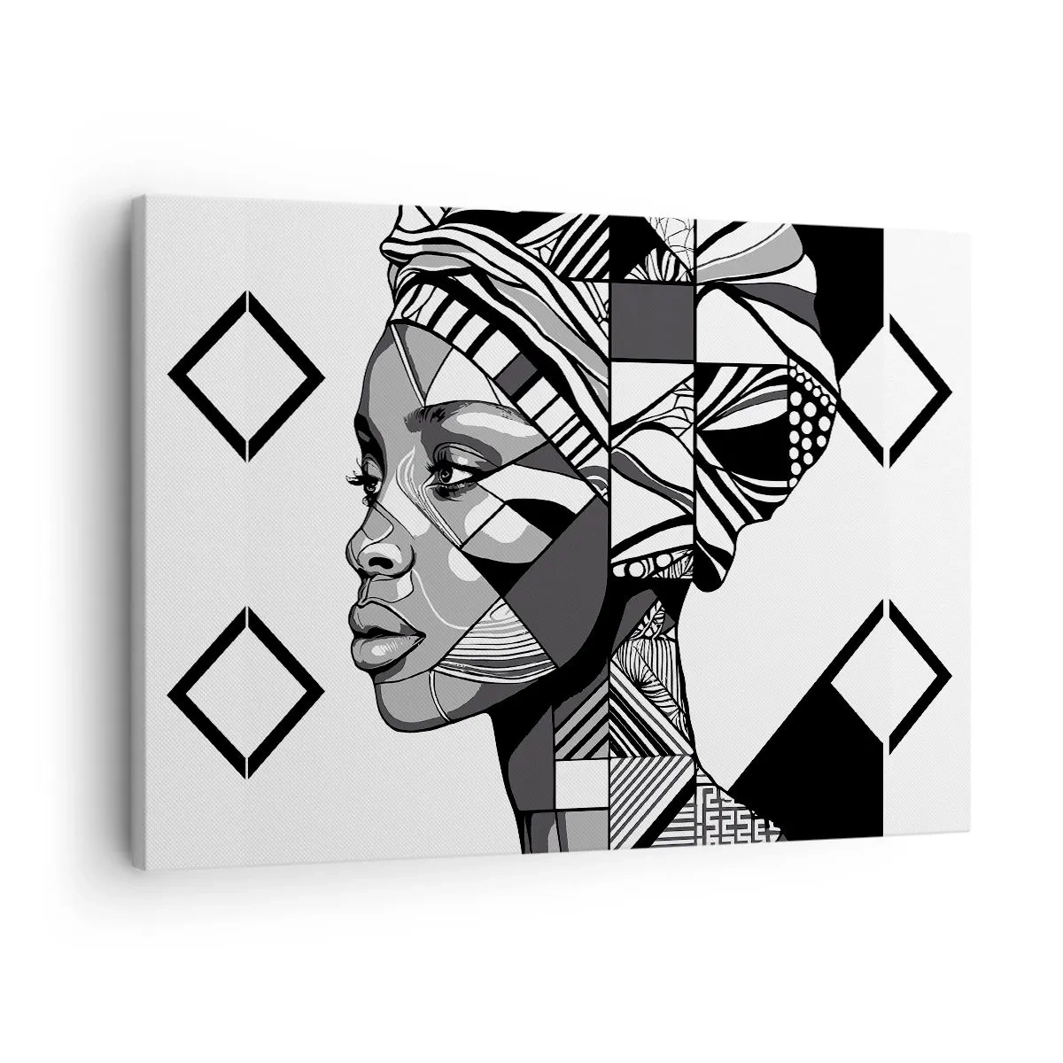 Cuadro sobre lienzo - Impresión de Imagen - Retrato en blanco y negro de una mujer en estilo étnico. - 70x50cm - Retrato étnico - Decoración de pared moderna para salón y dormitorio ARTTOR