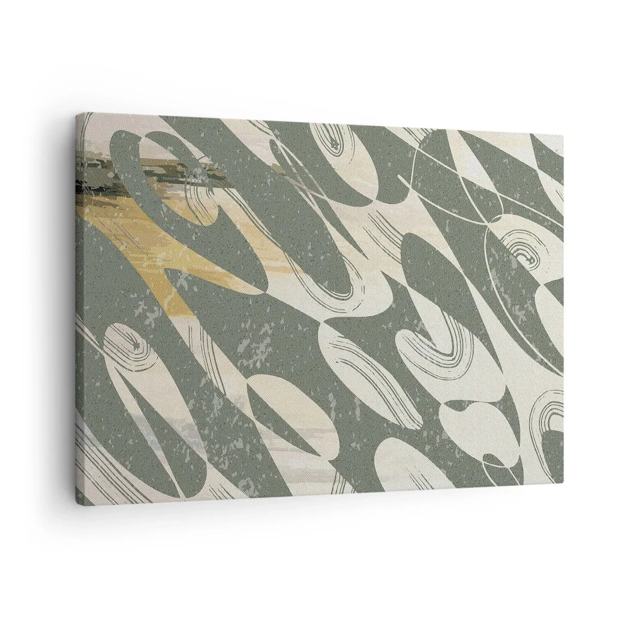 Cuadro sobre lienzo - Impresión de Imagen - Formas dinámicas en tonos verdes y dorados. - 70x50cm - Abstracción rítmica - Decoración de pared moderna para salón y dormitorio ARTTOR