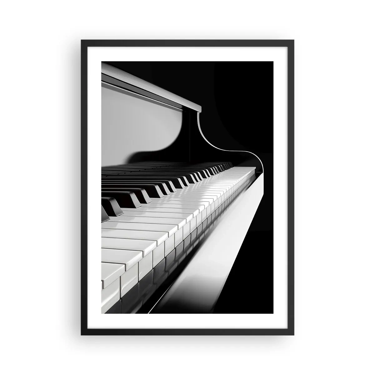Póster en marco negro - Primer plano en blanco y negro de un teclado de piano - 50x70cm - Armonía musical - Decoración de pared moderna para salón y dormitorio ARTTOR
