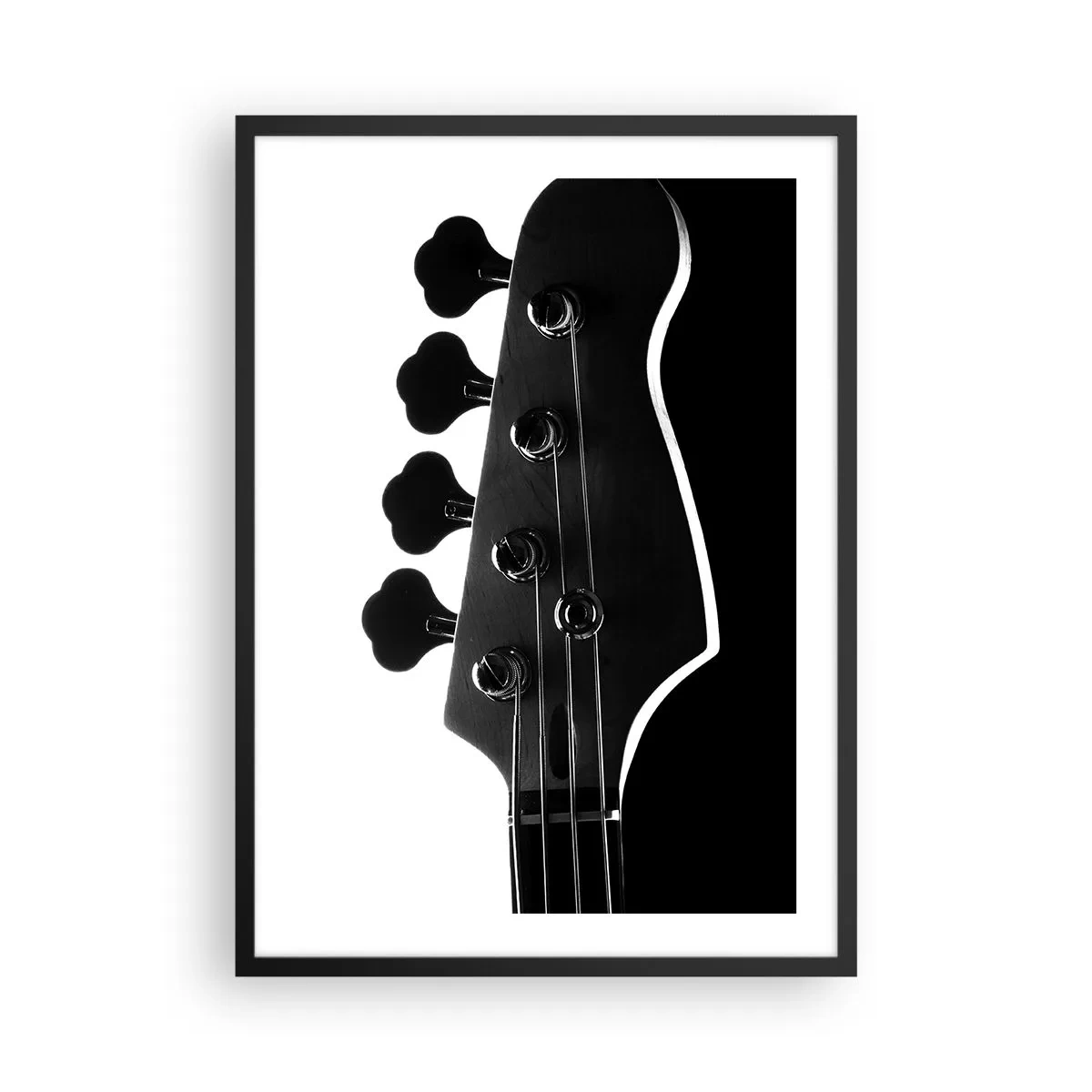 Póster en marco negro - Un tema musical minimalista en blanco y negro con una guitarra eléctrica. - 50x70cm - Silencio musical - Decoración de pared moderna para salón y dormitorio ARTTOR