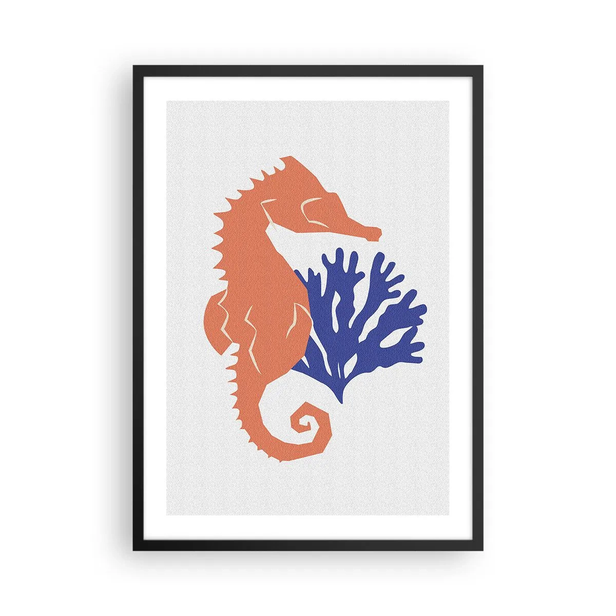Póster en marco negro - Gráfico minimalista de caballito de mar y coral - 50x70cm - En una pradera submarina - Decoración de pared moderna para salón y dormitorio ARTTOR