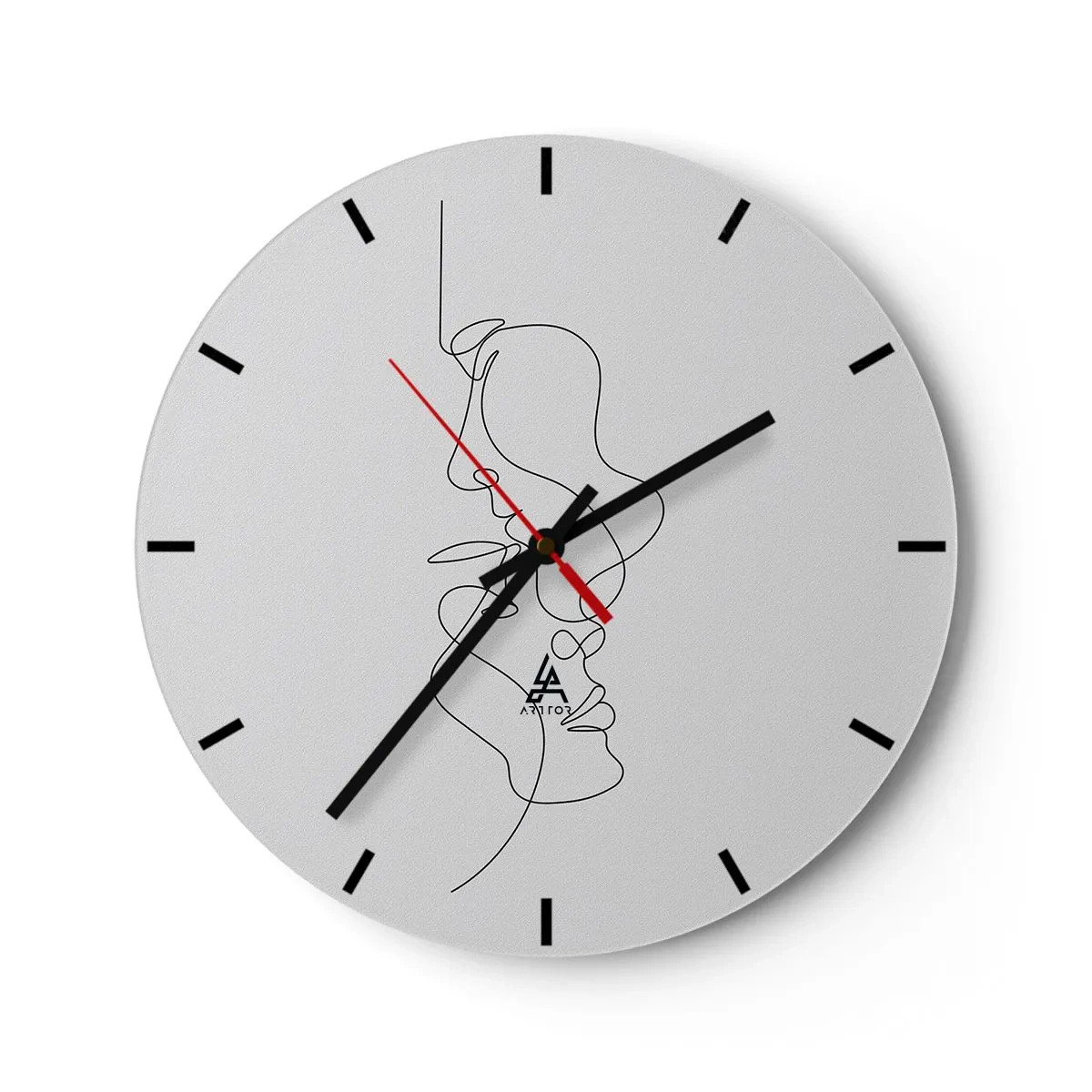 Reloj de pared - Reloj de vidrio - Contornos faciales minimalistas en líneas negras sobre un fondo blanco. - 30x30cm - El calor de los deseos lúgubres - Decoración de pared moderna para salón, cocina y dormitorio ARTTOR
